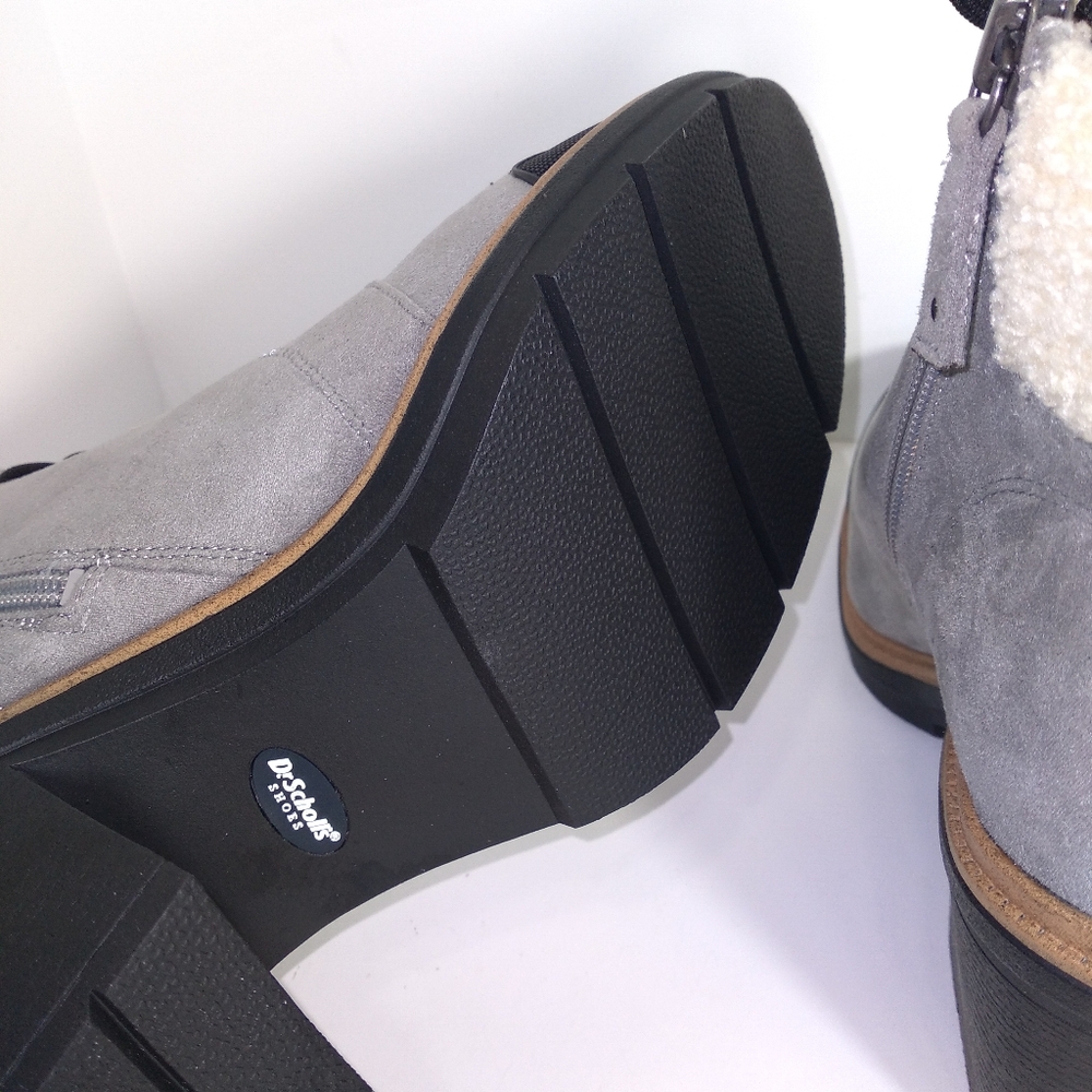 Dr. Scholl's For The Love Of Grey Fur Trimmed Block Heel Lace-Up Boots Size-9.5 - Picture 12 of 12